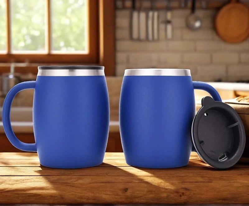 CHILLOUT LIFE Stainless Steel Insulated Coffee Mugs Set of 2 (14oz) â€“ Double Wall Coffee Cups With Spill Resistant Lid & Strong Handle â€“ Shatterproof Cups for Cold Drinks & Hot Beverages - Image 2